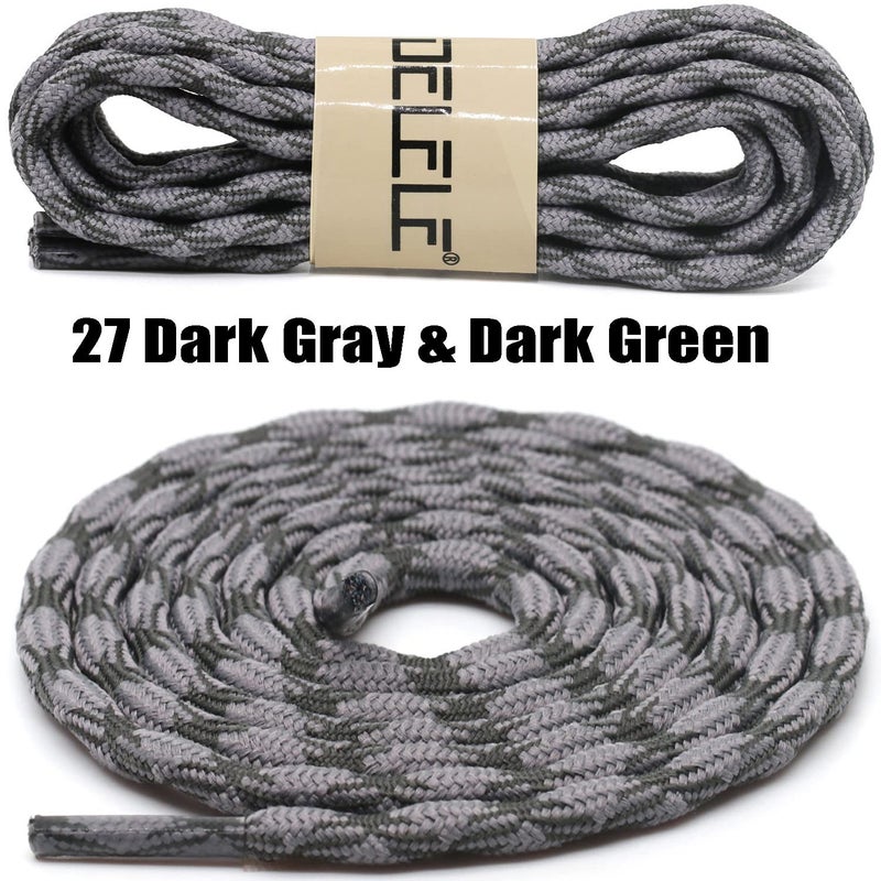 DELELE 2 Pair Round Wave Shape Non Slip Heavy Duty and Durable Outdoor Climbing Shoelaces Dark Gray&Dark Green Hiking Shoe Laces Shoestrings-71 inch - Image 2
